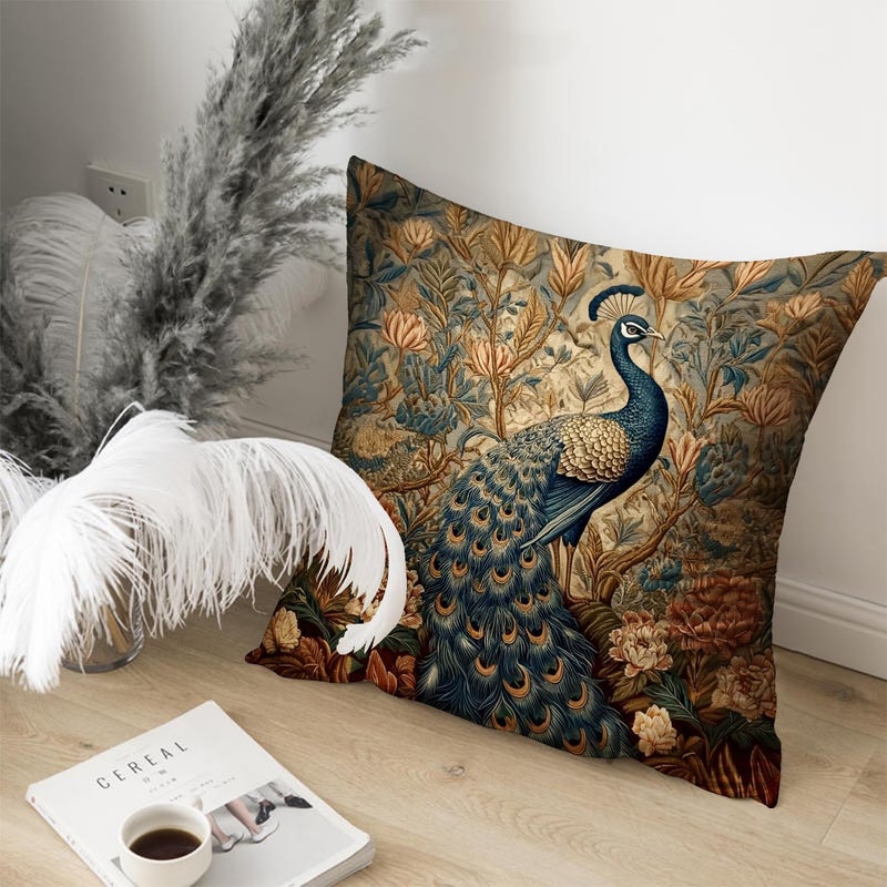 RBAFAO William Morris Inspired Abstract Vintage Floral Design Throw Pillow Covers Home Decor Art Pillowcase Cushion Cover for Bed Sofa Living Room, Car Indoor and Outdoor (Peacock, 18x18inches) - Image 4